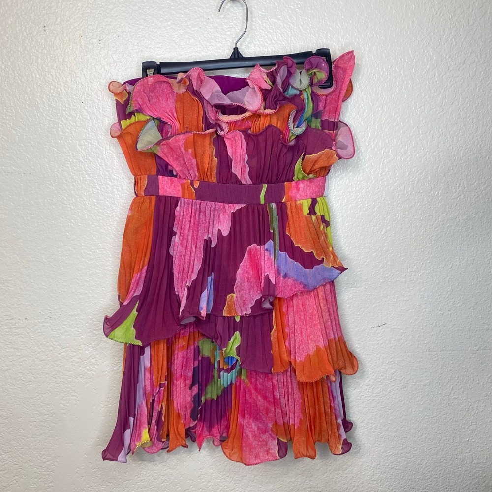 Amur Massie Strapless Mini Dress in Sangria Flower Ruffle Party Size 4 NWT
